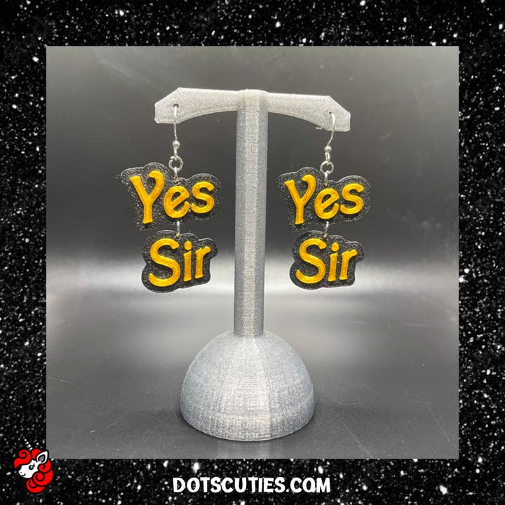 Yes Sir two piece dangle earrings | kink, BDSM, goth for wholesale by Dot's Cuties