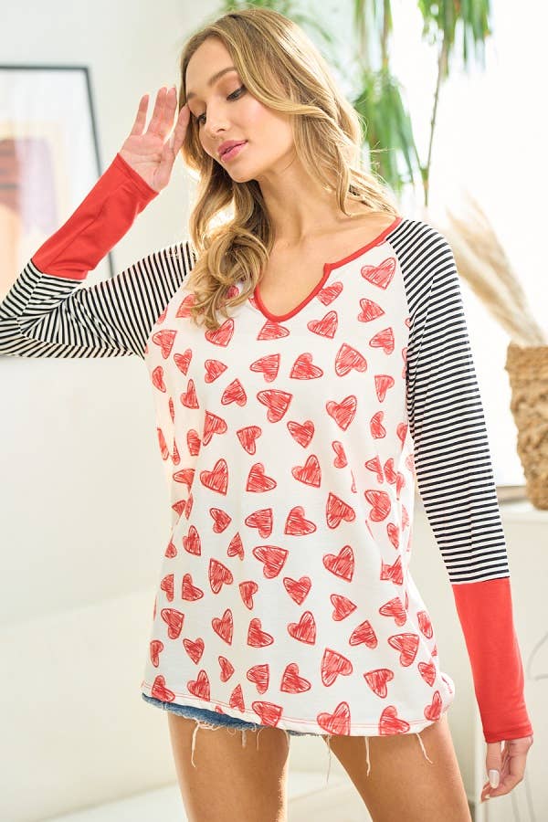 RED BLACK IVORY MST3827-Heart and Stripes top for wholesale on Faire10