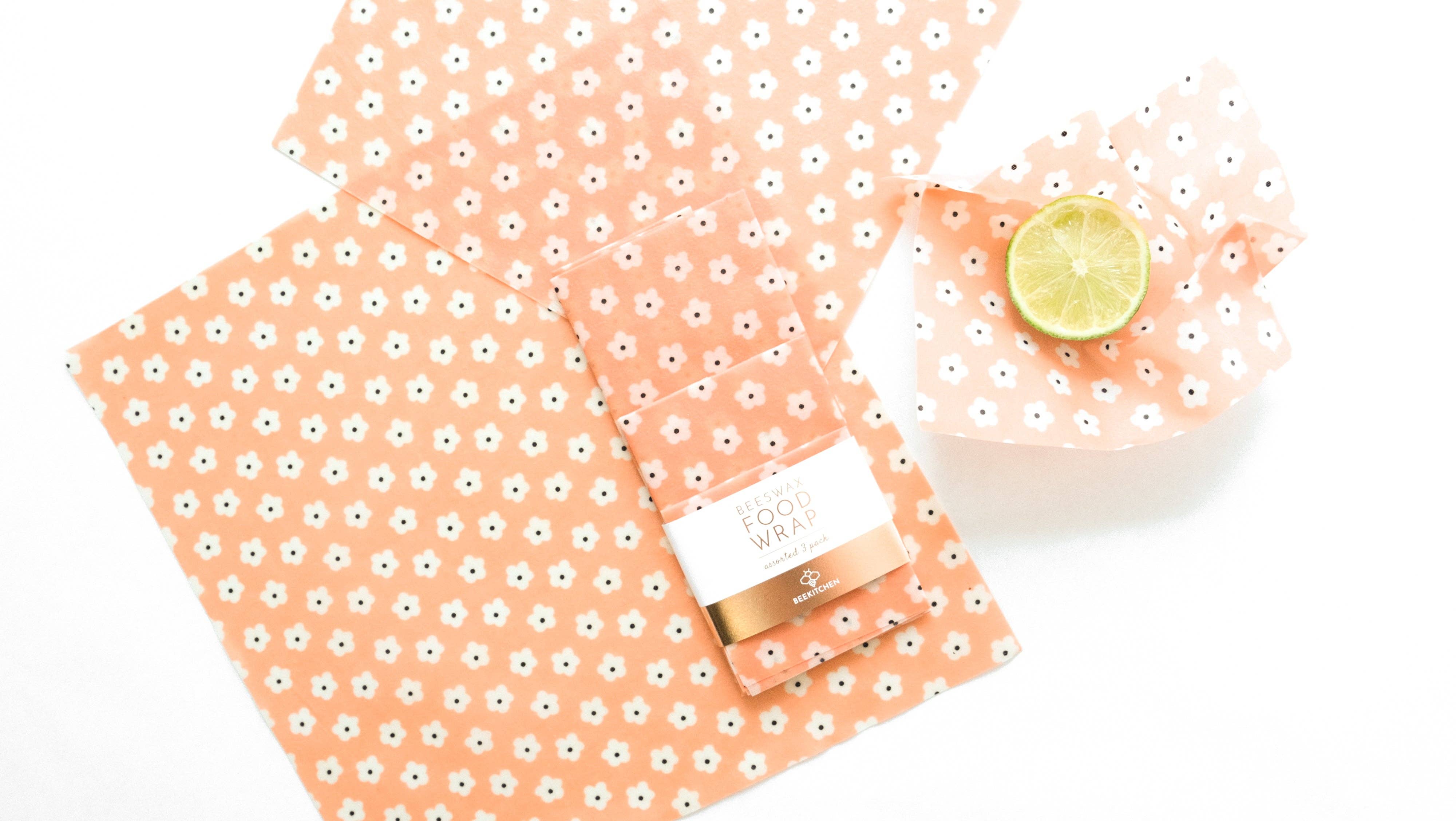 Bee Kitchen - Wholesale Food Storage Wrap/Bag - 3 Pack - Beeswax Food Wraps Pink Flowers3