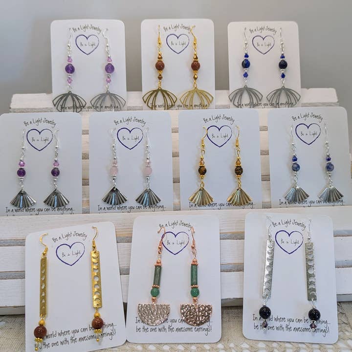 Pendientes de piedras preciosas, monturas encantadoras, espirituales, holísticos para venta al por mayor de Be a Light Jewelry