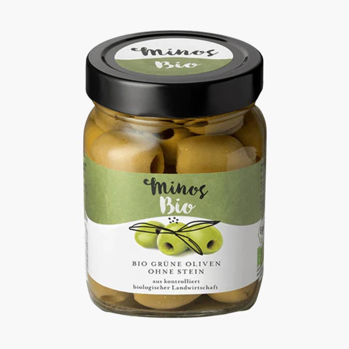 Olives vertes biologiques sans noyaux 370ml pour la vente par Minos
