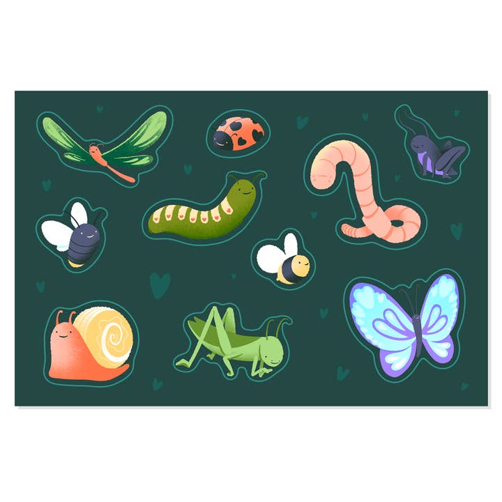 Love Bugs - Feuille d'autocollants illustrée nature en plein air pour la vente par hey, alissandra
