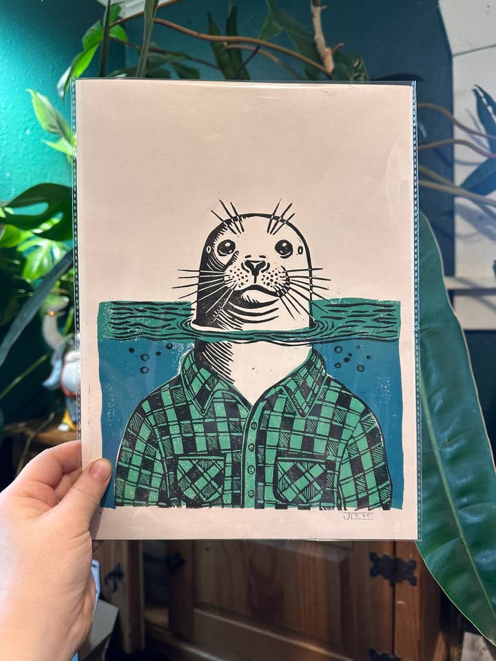 Flannel Sæl Linoleumssnit Bloktryk for engroshandel hos Courting the Wild