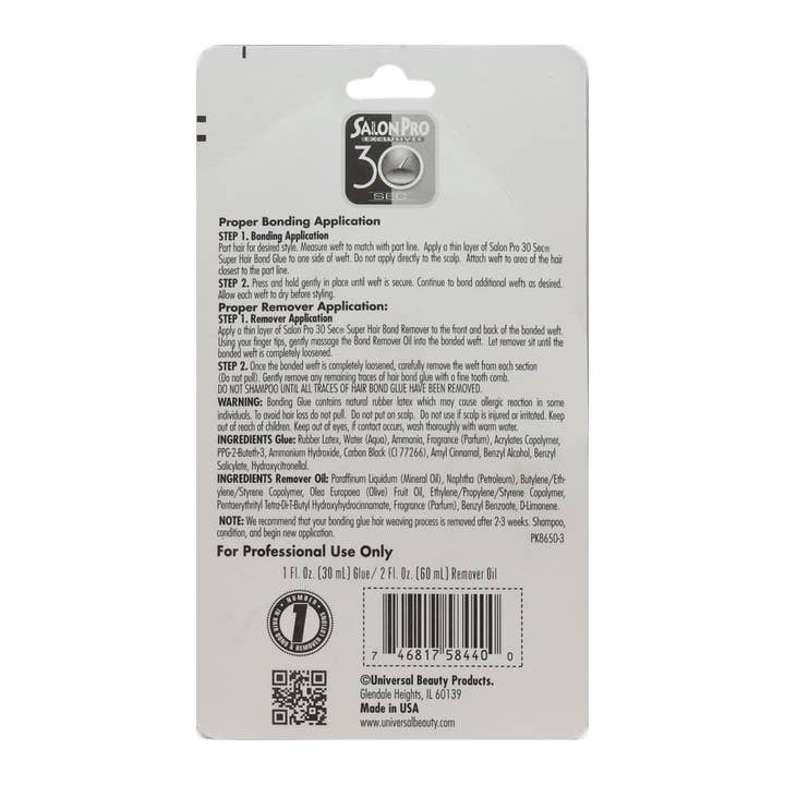 KT Supply - Wholesale Hair Styling Gel/Mousse - Salon Pro 30 Sec SuperHair Bond Glue RemoverOil 2oz1oz Combo