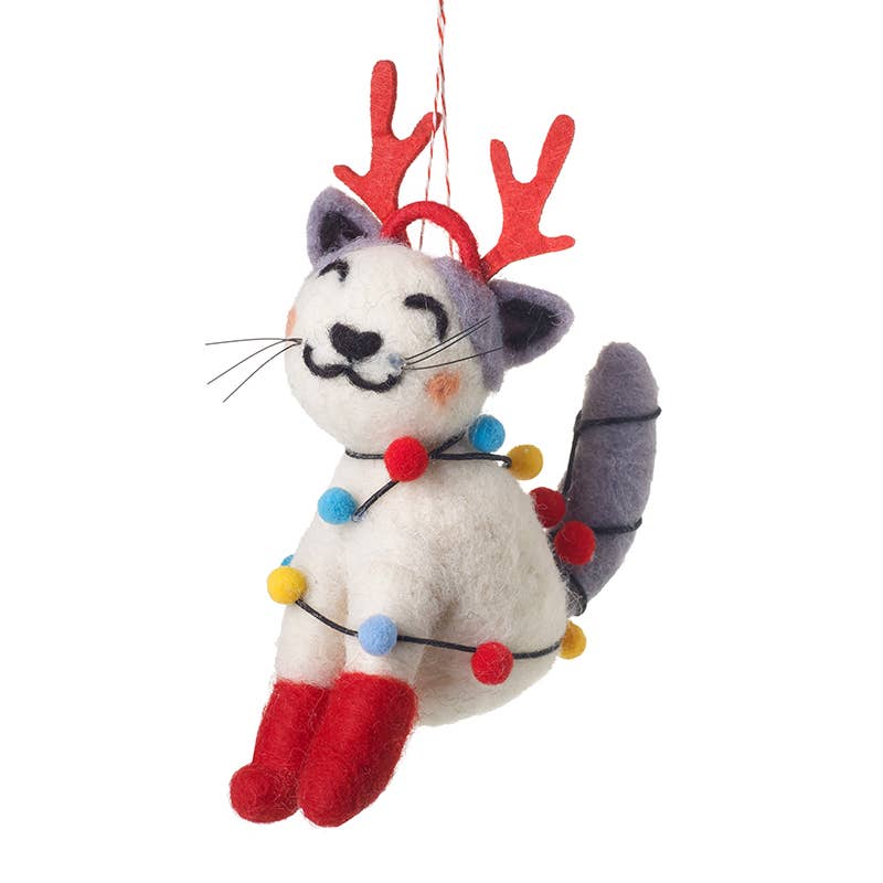 Heaven Sends – wholesale Ornament – HANGING CAT WITH POM POM GARLAND0
