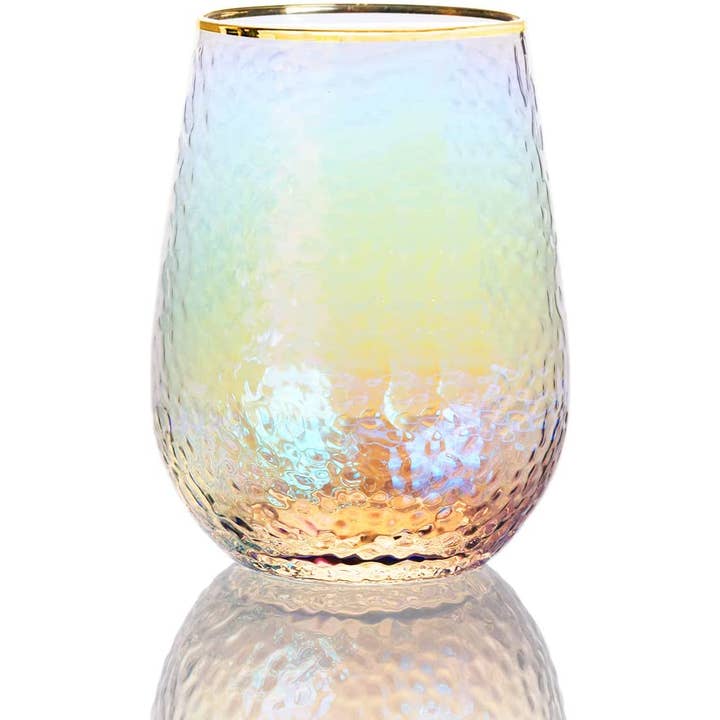The Wine Savant / Khen Glassware - Wholesale Wine Glass - Lustered Iridescent Stemless Wine Glasses 15oz - 4 Set3