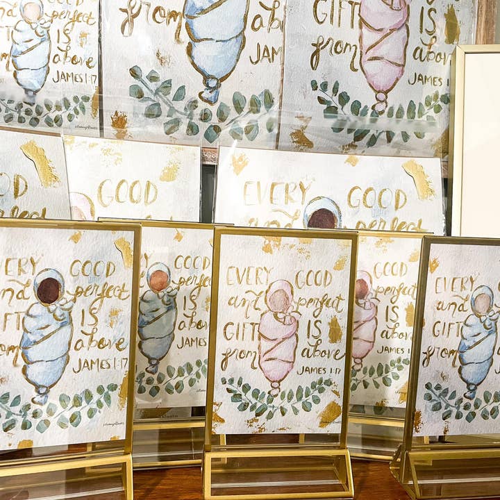 Mackenzie Kissell Art - Wholesale Art print - 'Every Good and Perfect Gift' in Acrylic Gold Frame 4x66