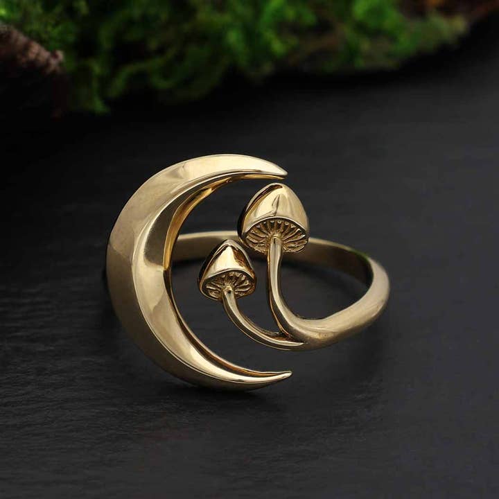 Nina Designs - Wholesale Cocktail/Statement Ring - Sterling Silver or Bronze Moon and Mushroom Adjustable Ring