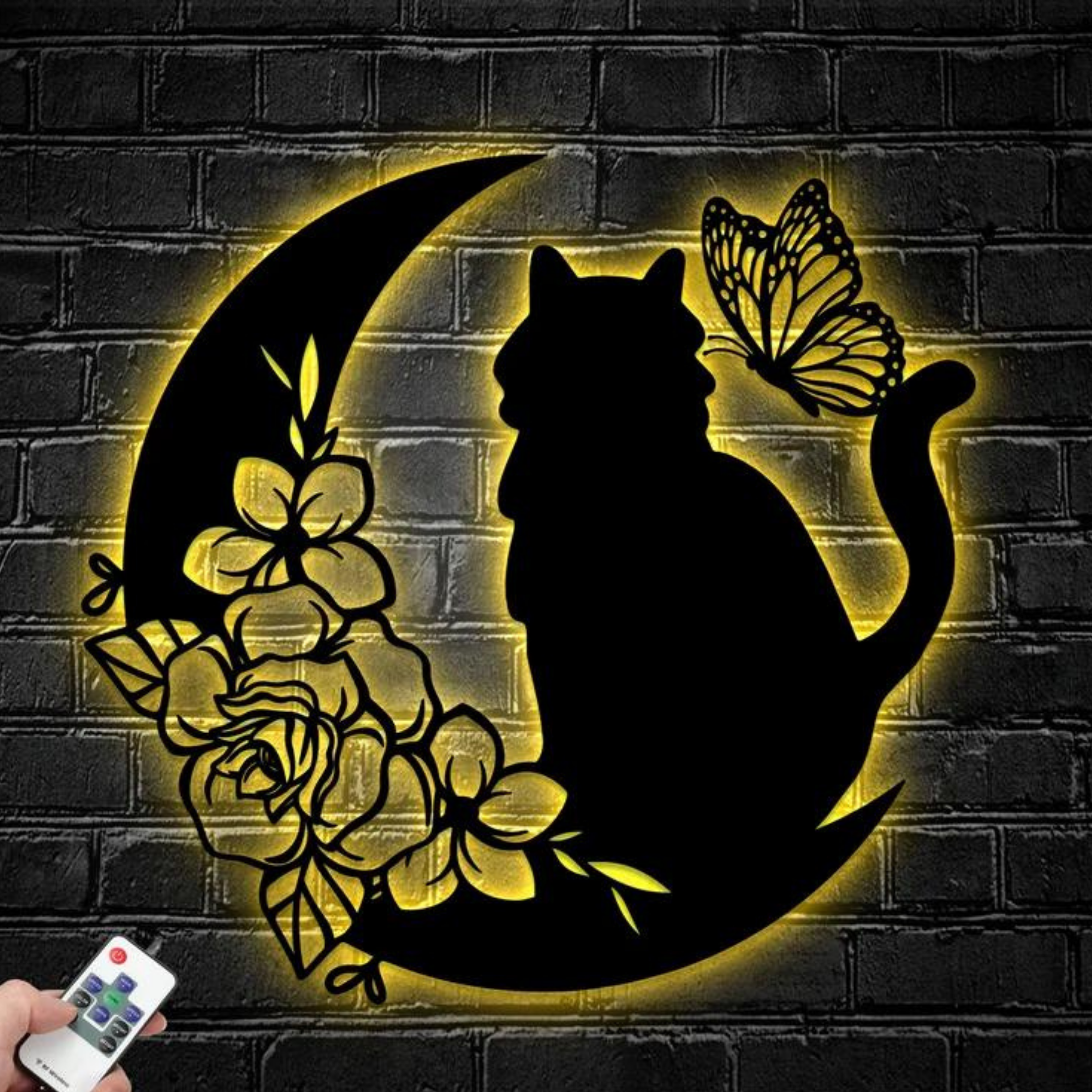 Glow Neon – wholesale Wall Accent – Cat And Flower Metal Sign, Business Wall Decor, Wall Sign1