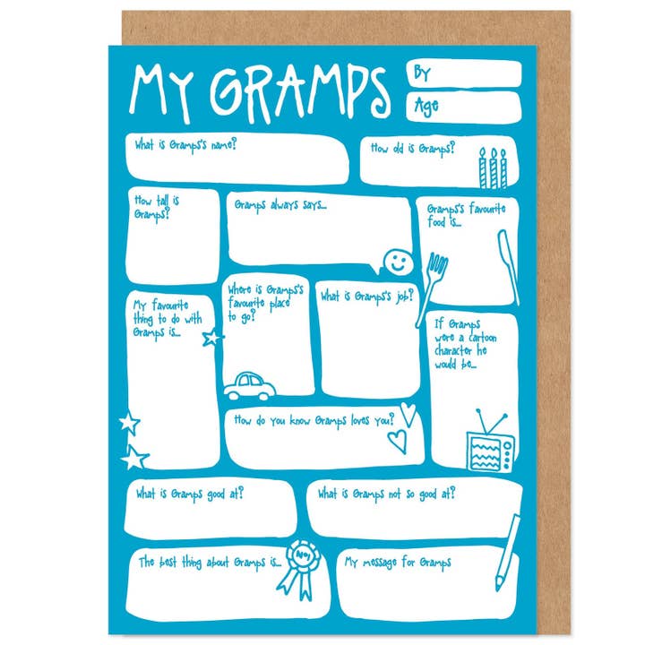 Gramps Fill In The Blanks Greetings Card for wholesale by Bow & Bell