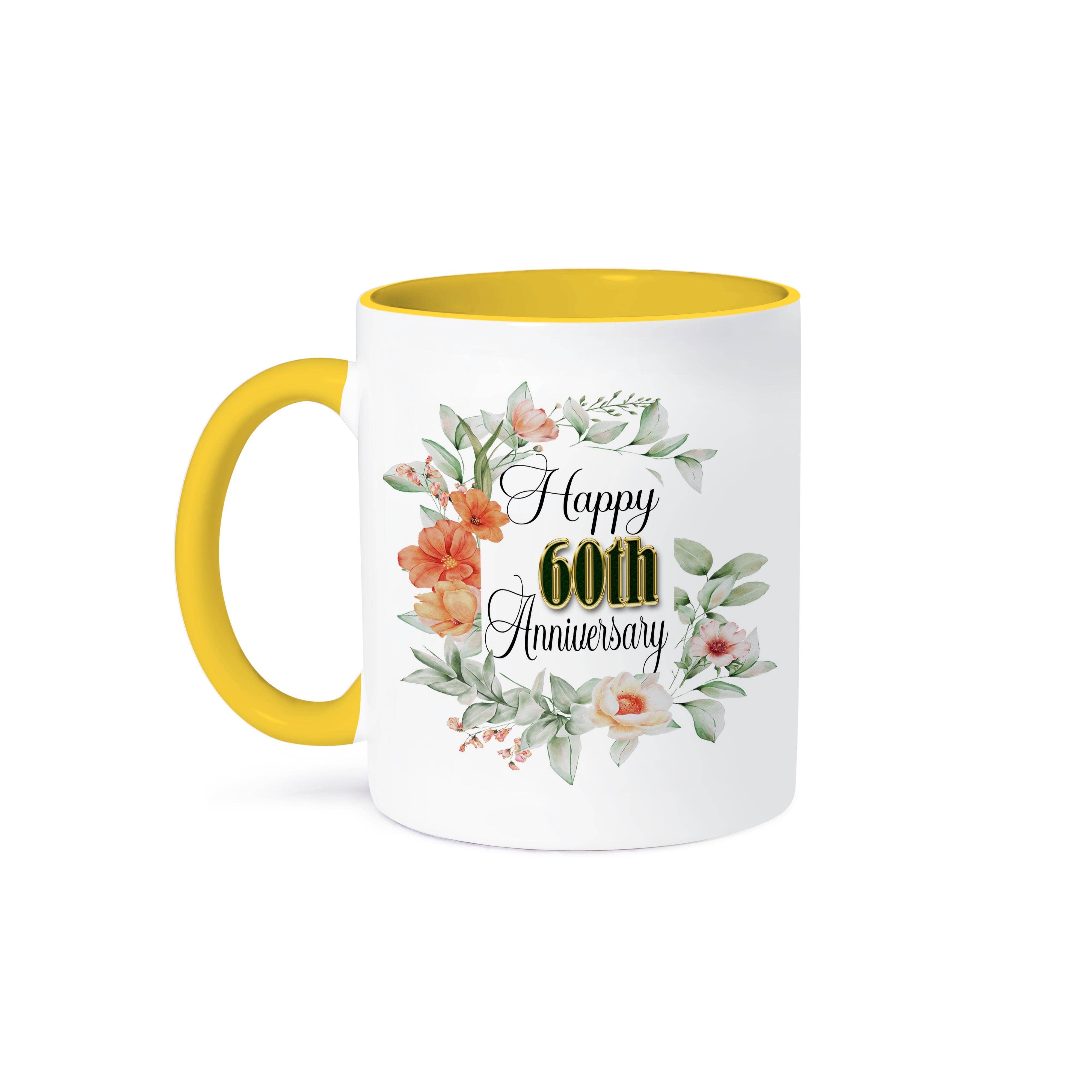 3dRose - Wholesale Coffee Mug - 3dRose, Happy 60th Anniversary Pretty Orange Flowers and Leaves, Mug0