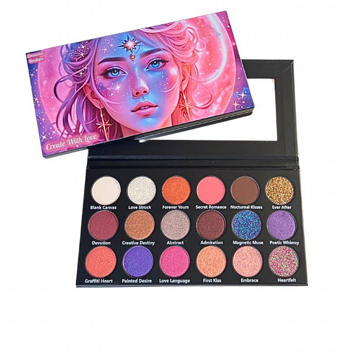 Connected Boutique - Wholesale Eyeshadow Palette - Create With Love 18‑Shade Eyeshadow Palette – Mattes, Shimmers & Glitters1