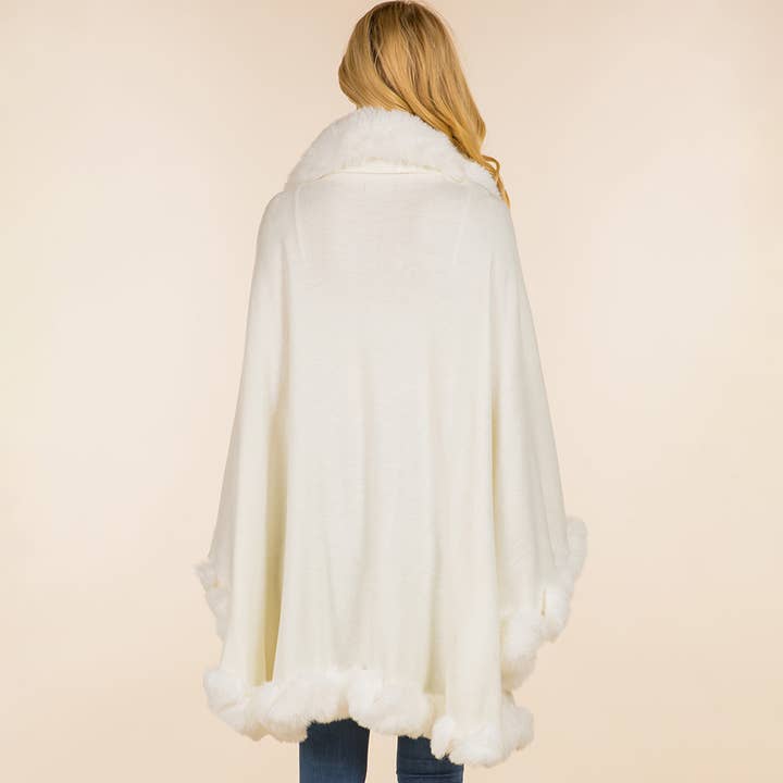 Sensibling Corp. - Vente Poncho – femme - Poncho Cape Flottant à Bordure en Fausse Fourrure7