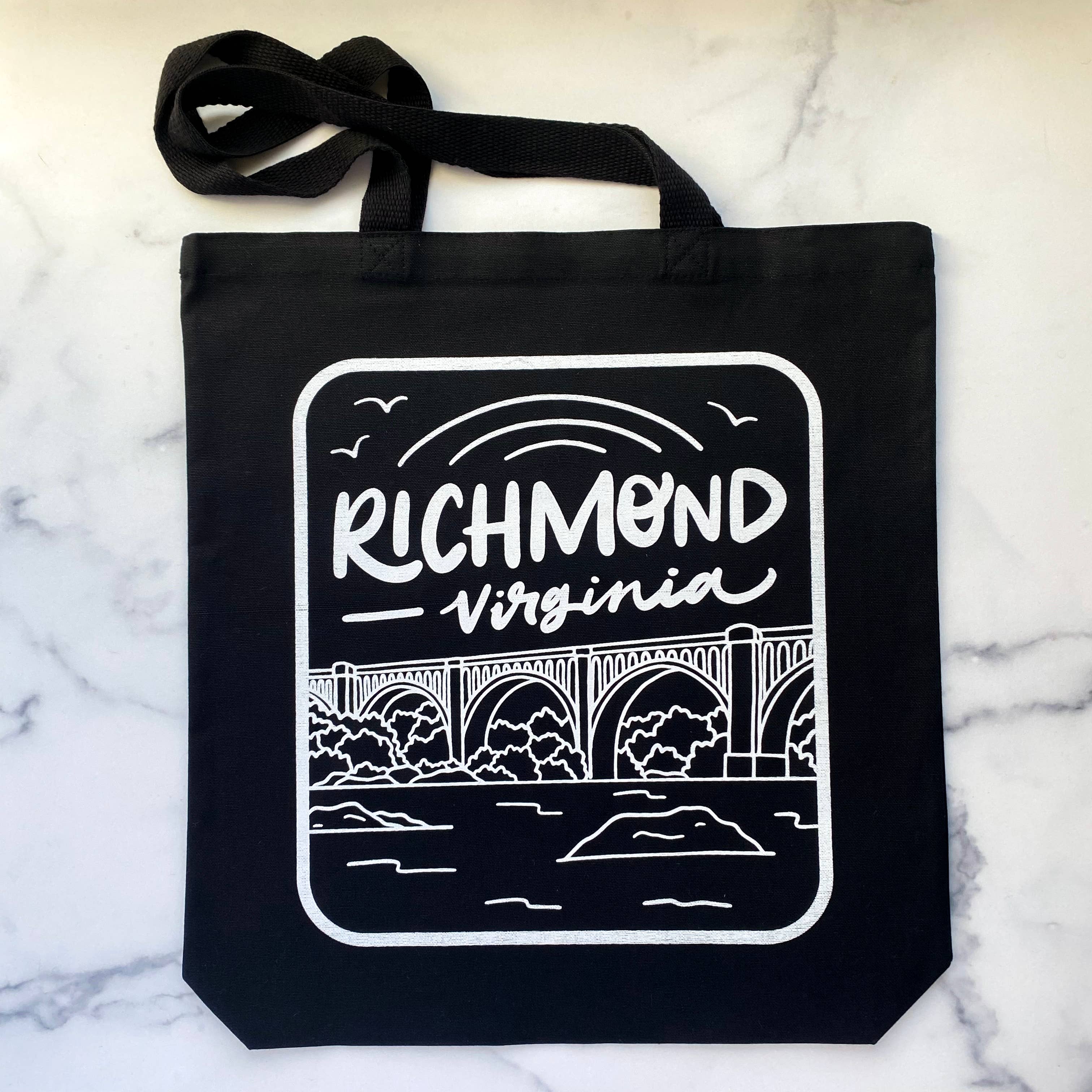Billie Claire Illustration (Handmade) - Wholesale Tote Bag - Unisex - Tote Bag - Richmond, Virginia CSX A-Line Bridge (Black)1