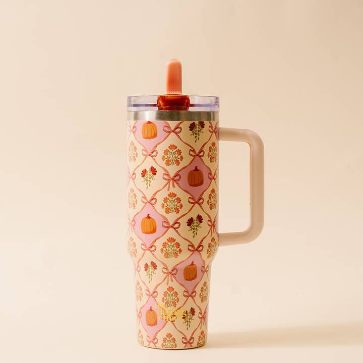 The Darling Effect - Wholesale Insulated Mug/Tumbler - 40 oz Lifestyle Flip Straw Tumbler-Patchwork Pumpkins1