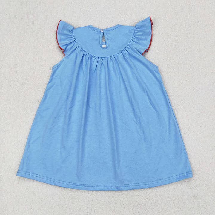 Aier Wholesale - Wholesale Dress - Kids - Smocked Baby Girls 4th Of July Sailboats Knee Length Dresses