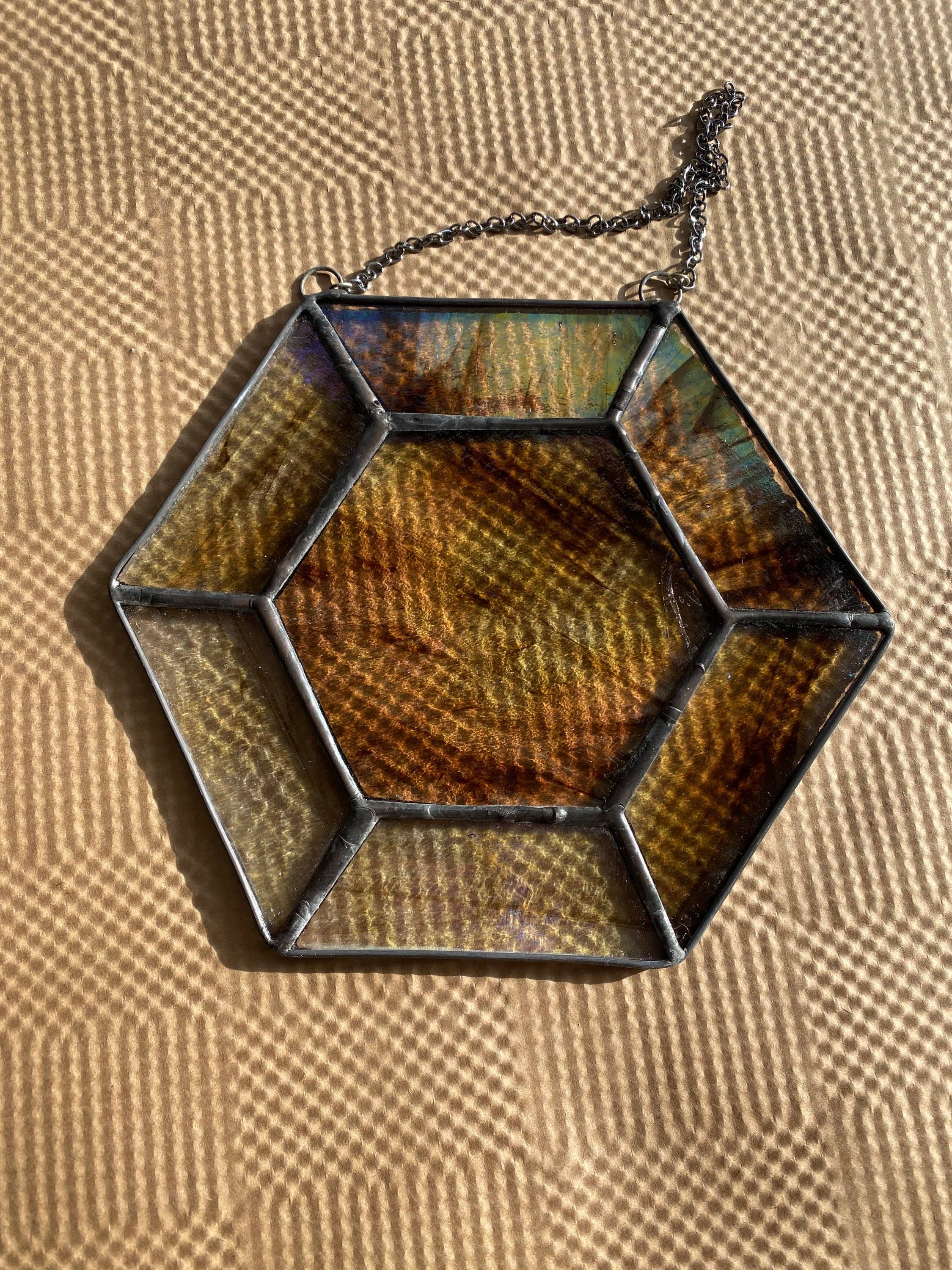 Made By Rheal - Wholesale Suncatcher - Iridescent Brown & Clear Swirl Gem Stained Glass Suncatcher5