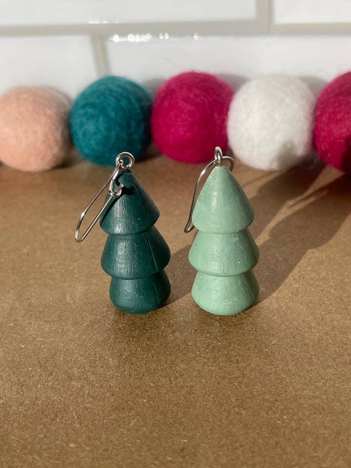 Christmas tree hoop earrings for wholesale by She makes clay