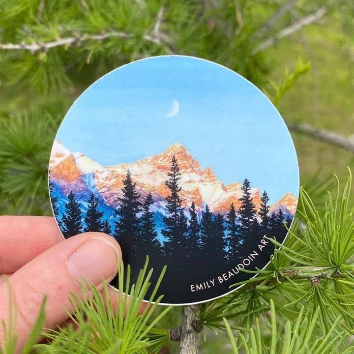 Maanondergang boven Rundle 3" Sticker - Artikel voor wholesale door Emily Beaudoin Art