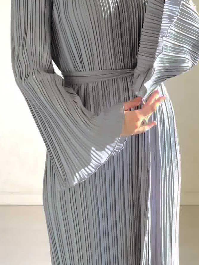 UNISHE - Wholesale Dress - Women's - Textured Long Flare Sleeves Maxi Dress ZK1630