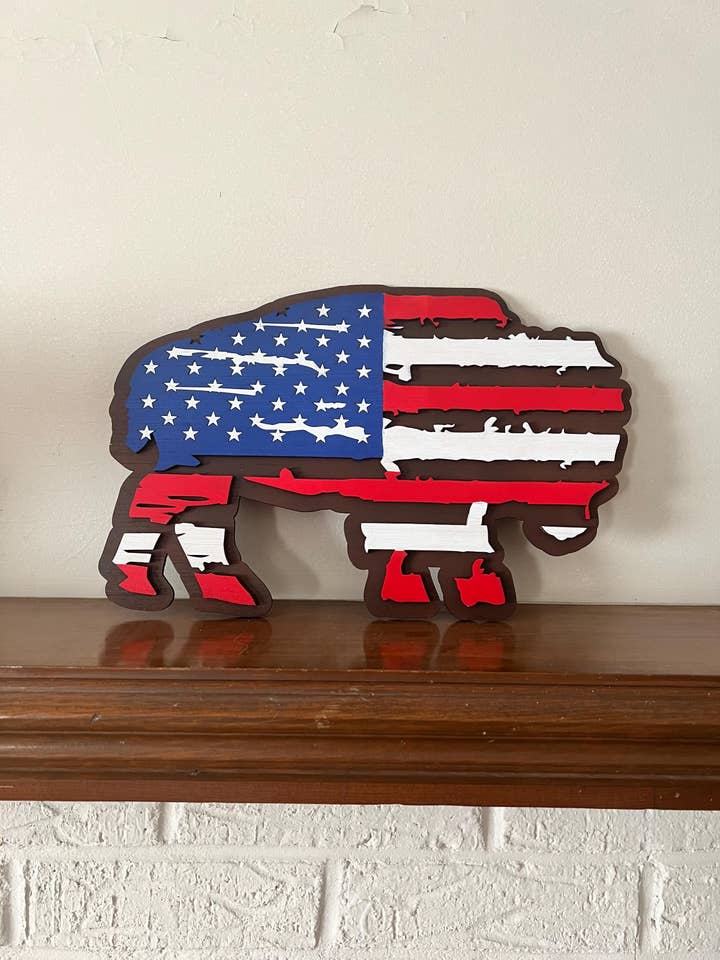 Buffalo American Flag Patriotic Wall Decor for wholesale by 347 Laser Customs