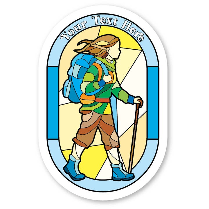 Desk Ornament - Stained Glass Hiker 1 for wholesale by Morris Magnets