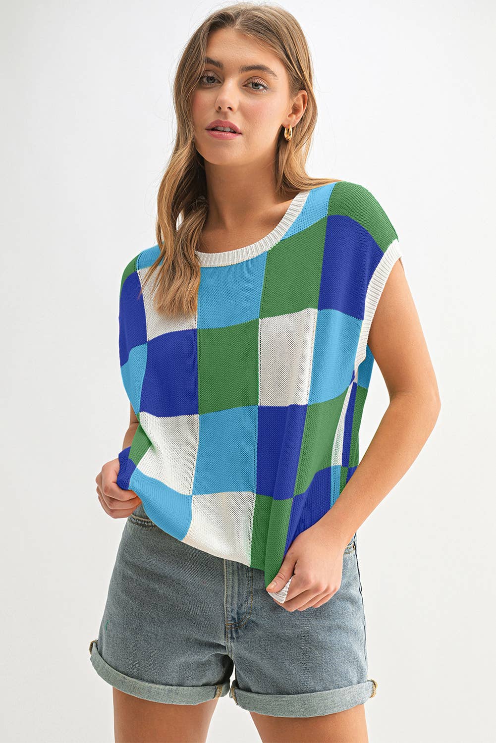 Aapparella - Vente Pull en maille – femme - Haut en tricot à manches courtes colorblock | S-2XL12