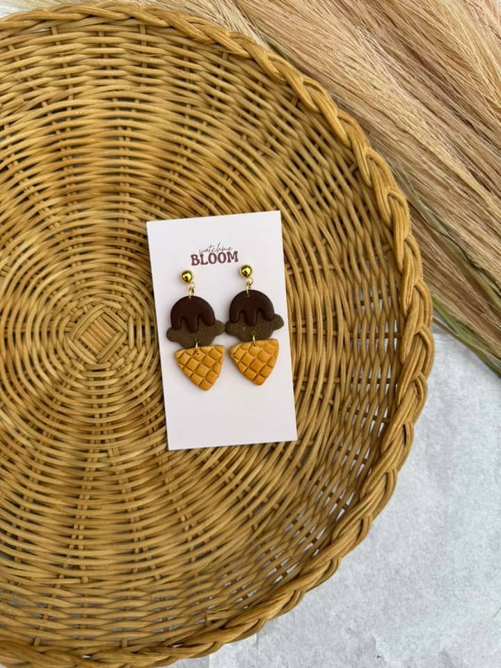 Chocolate Ice Cream Polymer Clay Earrings for wholesale by Watch Me Bloom