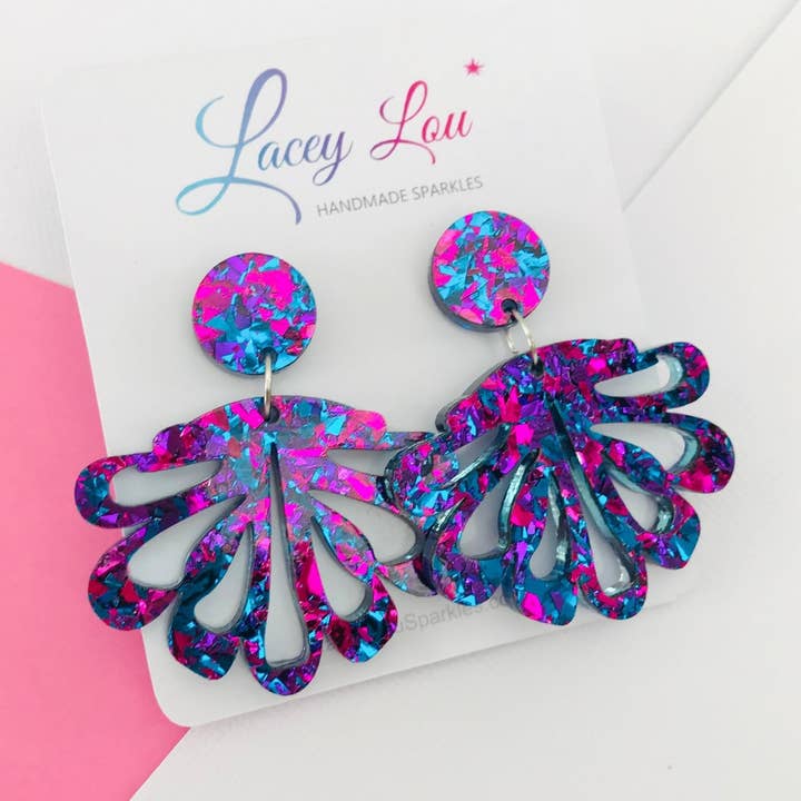 Midnight Blue Chandelier Dangles - Statement Acrylic Earrings for wholesale by Lacey Lou Sparkles