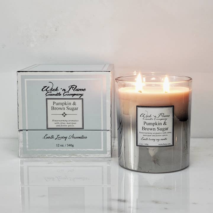 Kürbis & Brauner Zucker 12oz Silber Ombre für den Großhandel von Wick 'n Flame Candle Company
