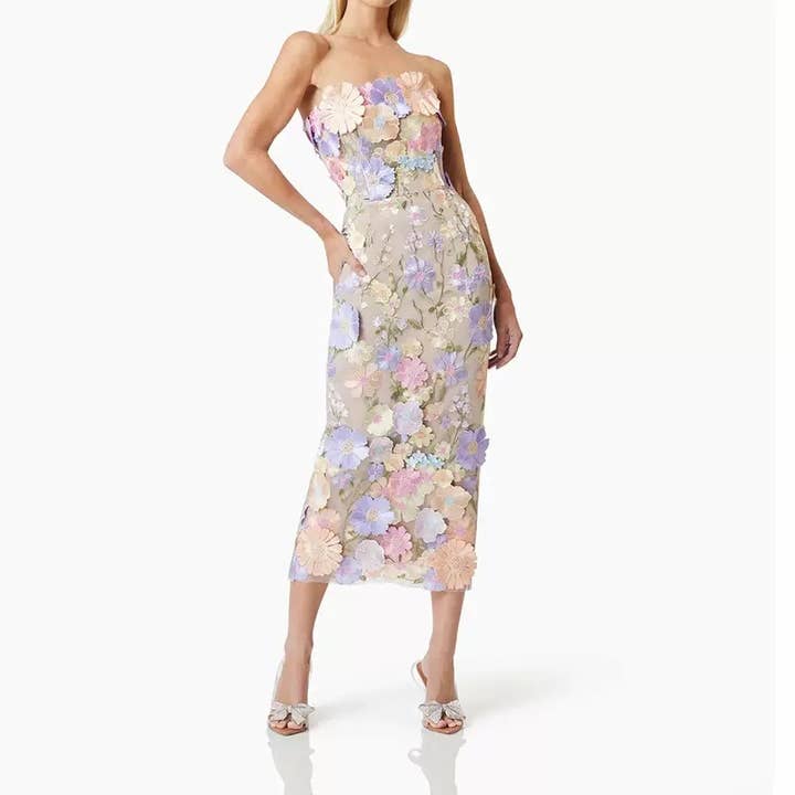 Productseeker - Wholesale Dress - Women's - DR0122 Floral Embroidered Slim Tube Dress