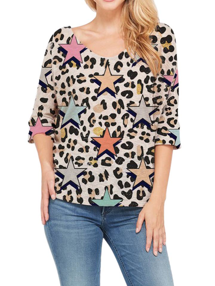 Luipaard met sterren gebreide top voor wholesale door Vanilla Monkey