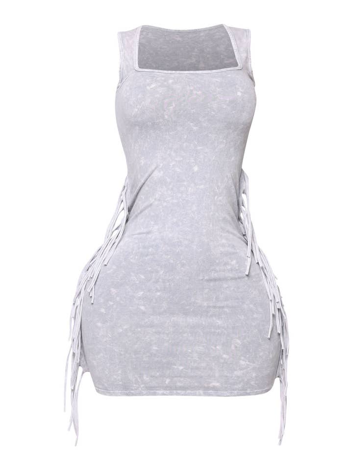 ICE CEMENT Mineral washed side fringe mini dress for wholesale on Faire