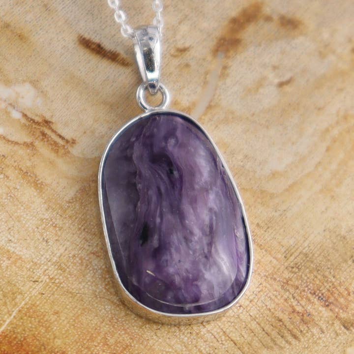 Mi Esperanza Minerals - Wholesale Individual Charm/Pendant - One Charoite Sterling Silver Pendant (chain not included)0