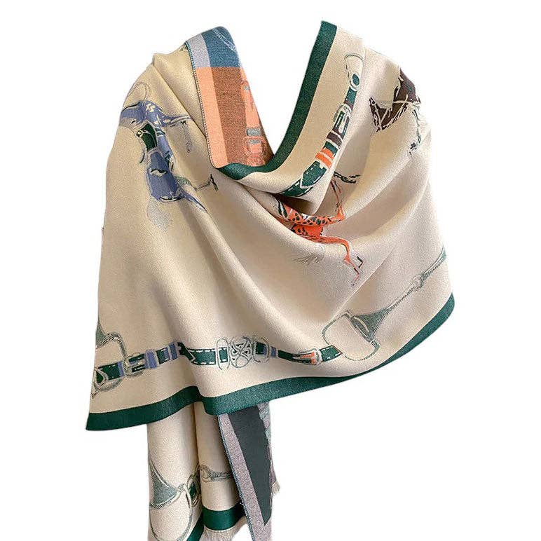 AWST Intl - Wholesale Scarf - Women's - AWST Int'l Hunter Horses Acrylic Cashmere Scarf2
