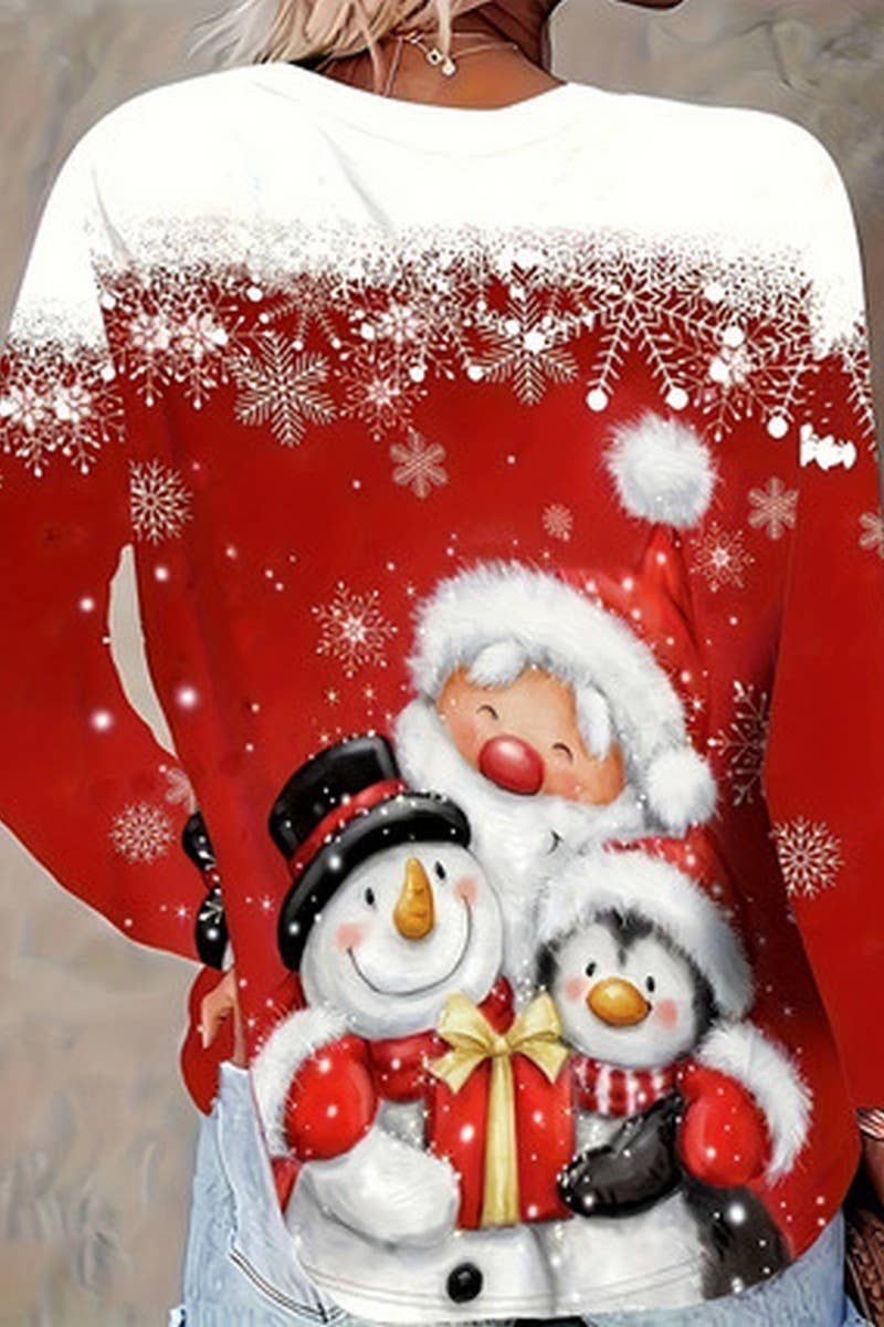 RED CWOSWL07611_SNOWMAN CHRISTMAS LONG SLEEVE KNIT TEE for wholesale on Faire3