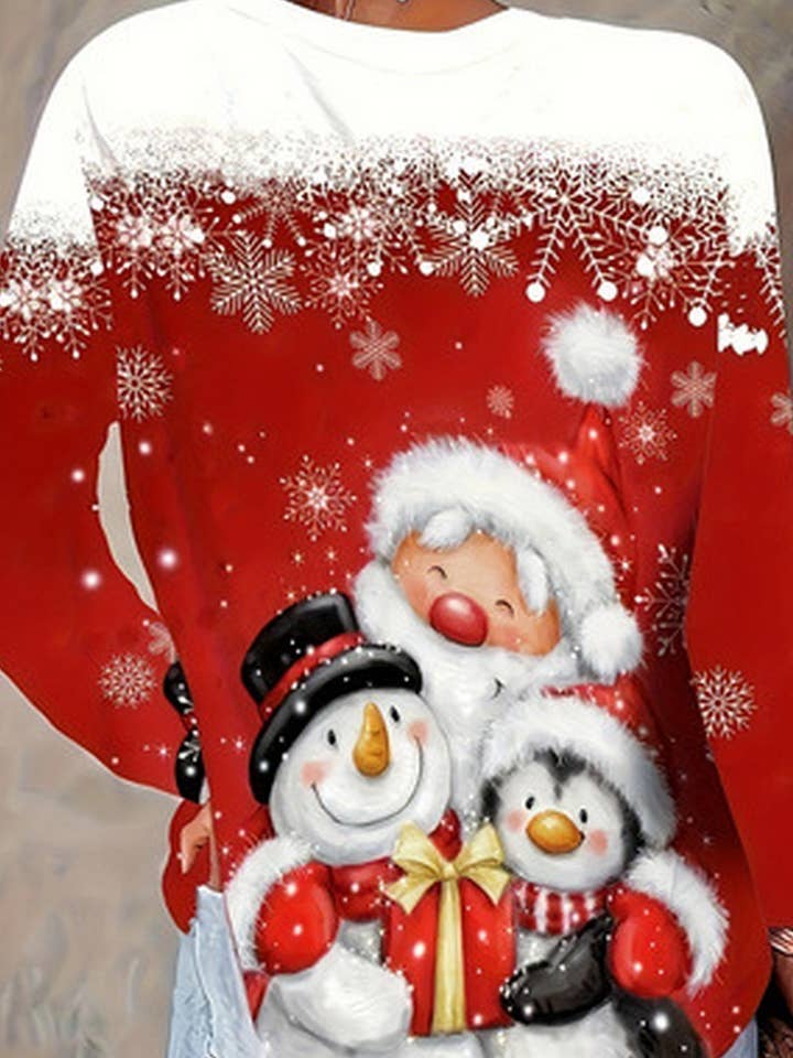 RED CWOSWL07611_SNOWMAN CHRISTMAS LONG SLEEVE KNIT TEE for wholesale on Faire3