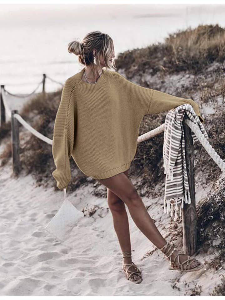 Chicto – Großhandel Strickpullover – Damen – Damen Oversized Pullover Fledermausärmel Stehkragen Jumper Oberteile41