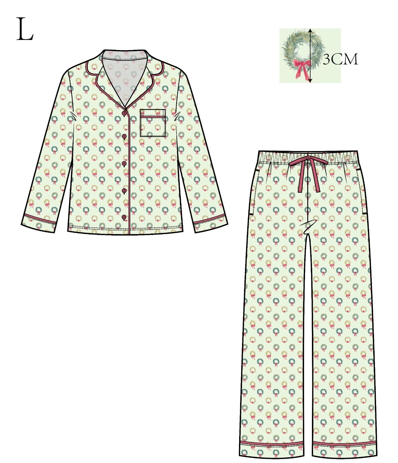 Stone Tree Pajamas - Wholesale Sleepwear Set - Women's - The Classic Long Set - Wrap Me in Wreaths2