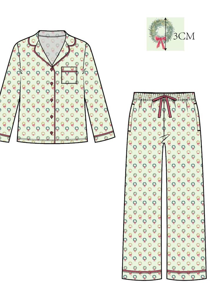 Stone Tree Pajamas - Wholesale Sleepwear Set - Women's - The Classic Long Set - Wrap Me in Wreaths2