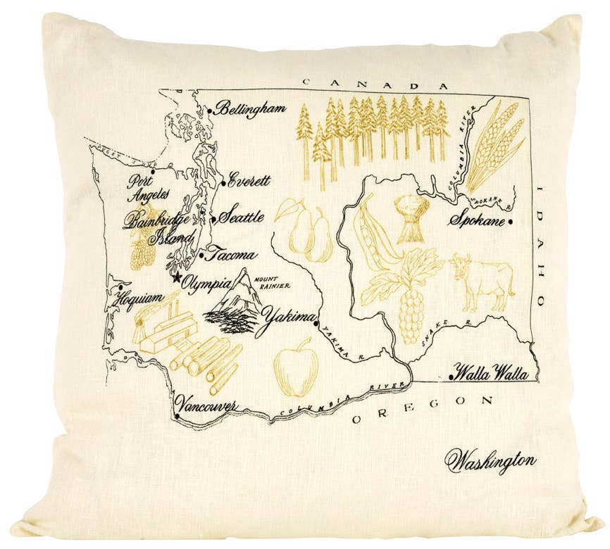 Ox Bow Decor - Wholesale Throw/Decorative Pillow - Maps/Washington State  Map , c. 1950's Pillow0