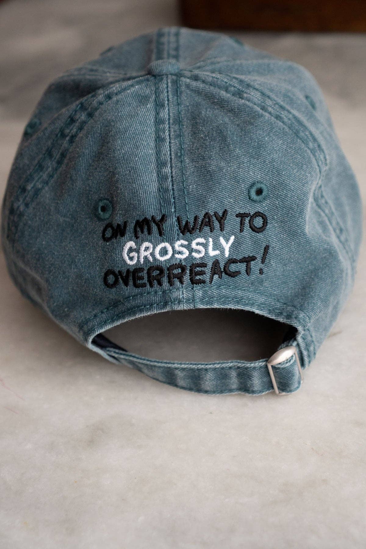 Vintage Teal Overreact Front & Back Hat | Embroidered Dad Hat for wholesale on Faire1