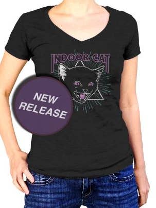 T-Shirt Interior De Gato Para Senhora Decote Em V por atacado de Boredwalk