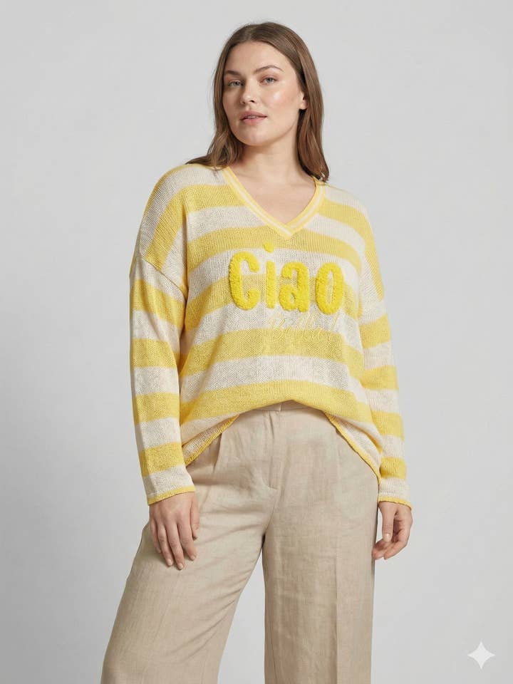 Large size - Oversized striped T-shirt for wholesale by C'MELODIE