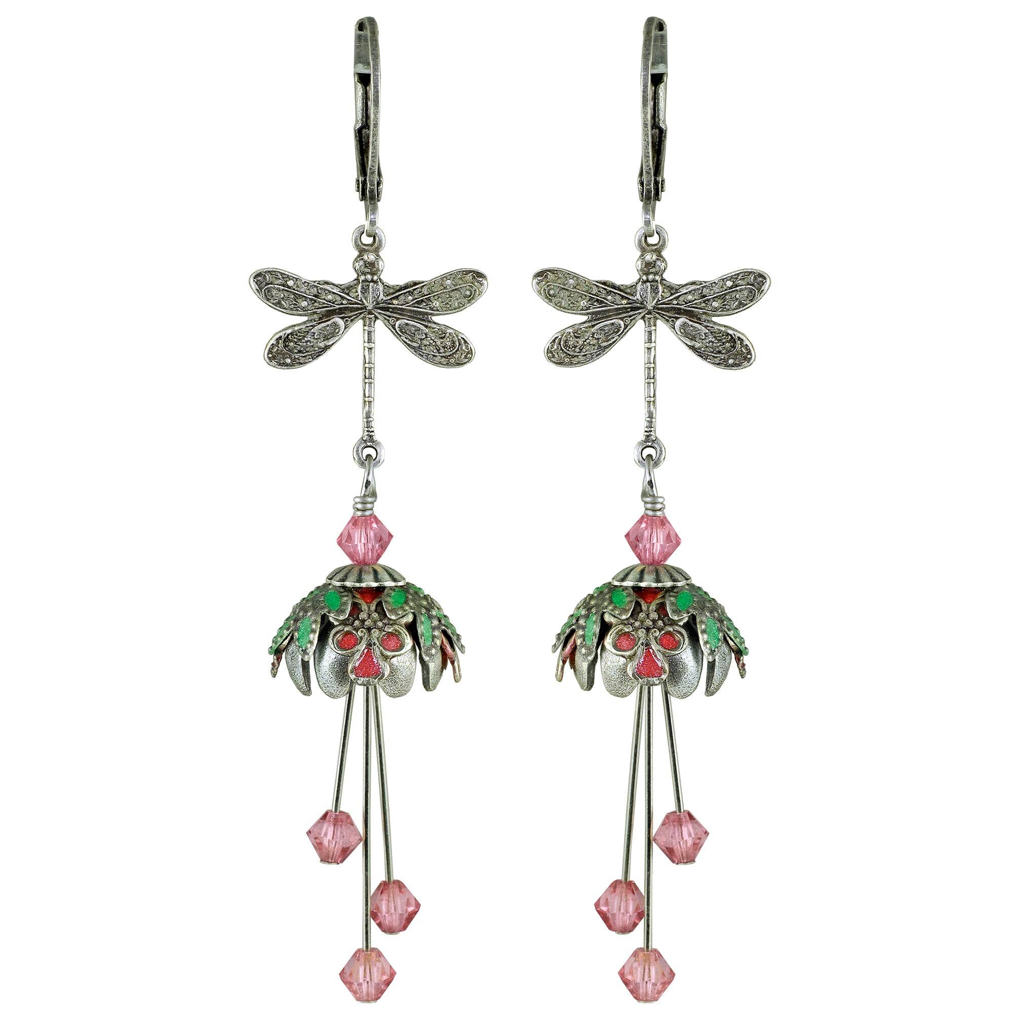 NoMonet - Wholesale Dangle Earrings - Flower Fairy: Hand Painted Long Dragonfly Earrings Crystals2