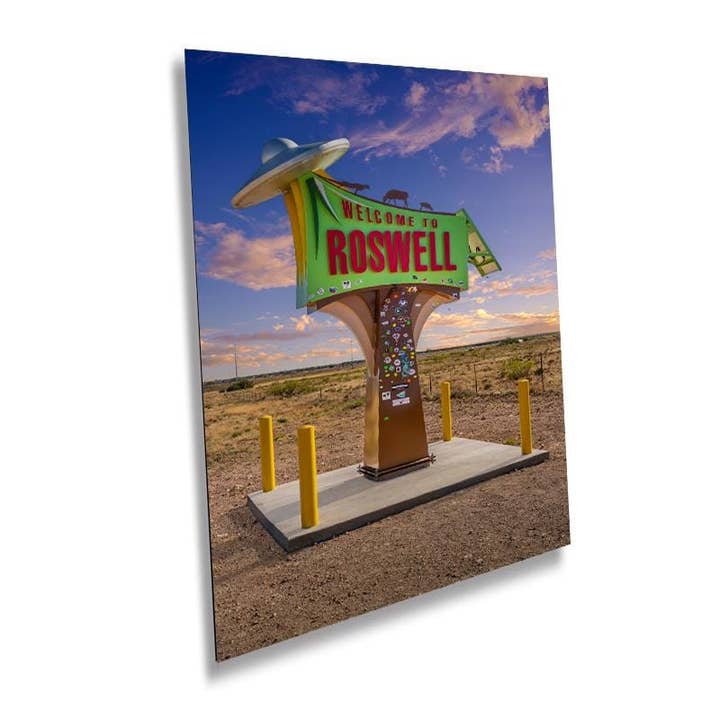 Welcome to Roswell, New Mexico: Wall Art Print Iconic UFO Roswell New Mexico Signage Aluminum/Acrylic/Metal/Canvas for wholesale by Images By Cheri