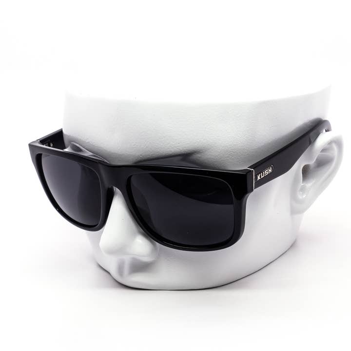KUSH Logo Classic Wide Fit Black Sunglasses for wholesale by Still Friday