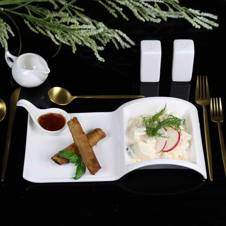 Little White Dish - Wholesale Salad Plate - Sectional Salad Plate-Set of 4