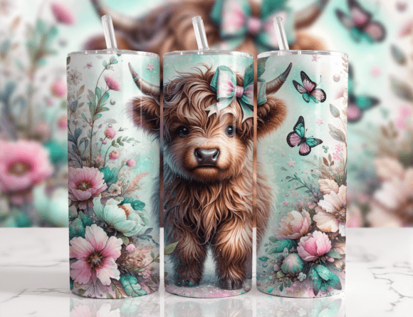 SubliMasterUK – wholesale Insulated mug/tumbler – Highland Cow / Handmade Tumbler Stainless Steel -20 OZ/ With Straw.12