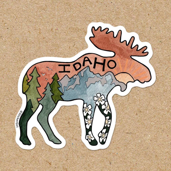 Idaho Pink Moose Vinyl Sticker for wholesale by Sticker Girl
